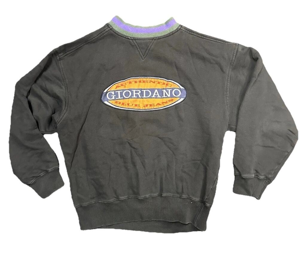 Vintage 90s Giordano Authentic Blue Jeans Sweatshirt Black Embroidered M
